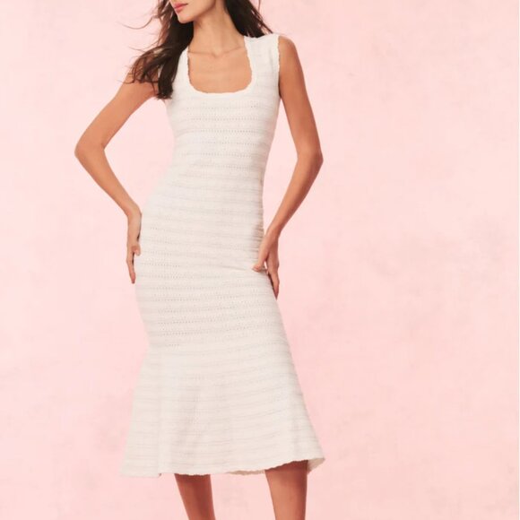 LoveShackFancy | Leigh Pointelle Knit Midi Dress Ivory |WHITE| S | NWT - Picture 1 of 12